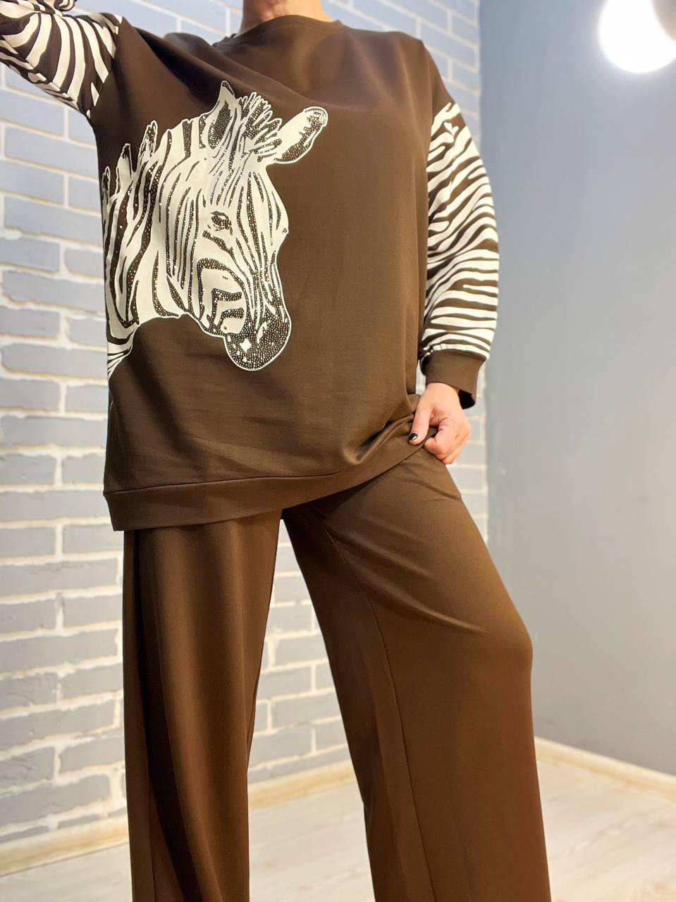 Світшот жіночий LSK 6030 подовжений зебра каміння OS Коричневий (1763) - фото 3