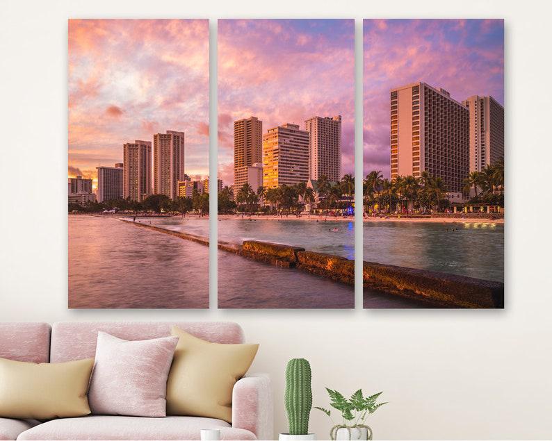 Модульна картина KIL Art Захід сонця в Гонолулу на Гаваях на полотні з трьох частин 78x48 см (M3_M_508)