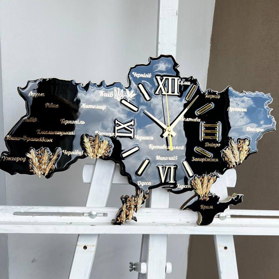 Часы настенные из эпоксидной смолы Карта Украины 50x32 см