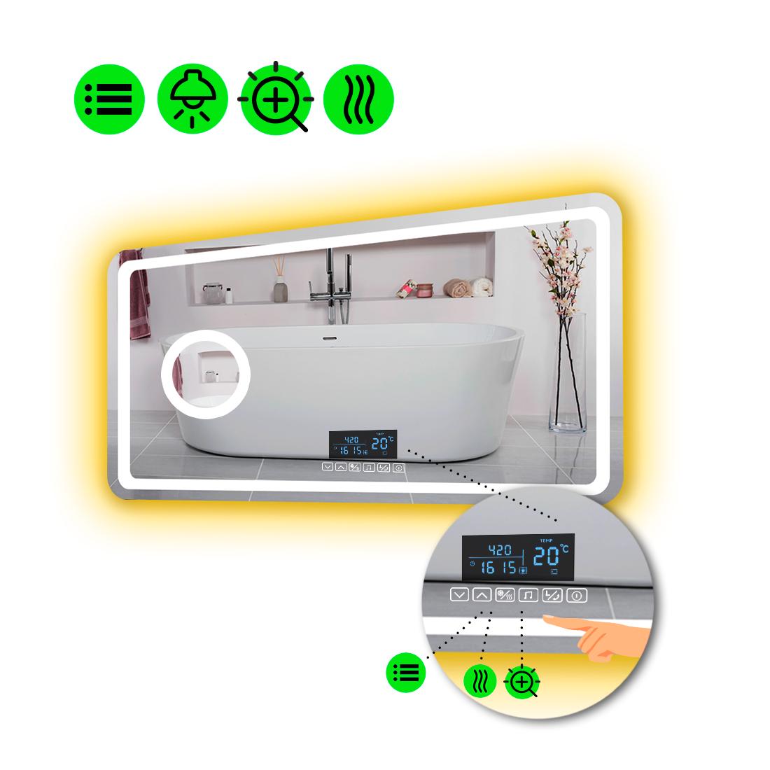 Зеркало с LED подсветкой Anvi с Smart-блоком/линзой с подсветкой и подогревом 120x80 см (8995577)