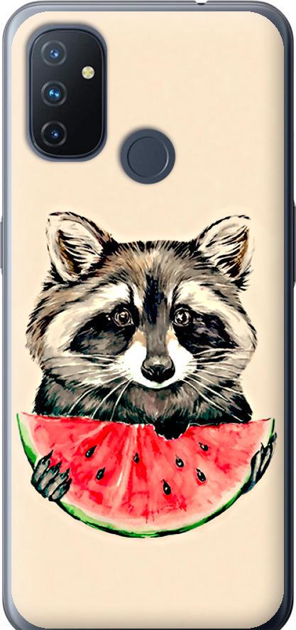 Чехол на OnePlus Nord N100 Енотик с арбузом (4605u-2130-42517)
