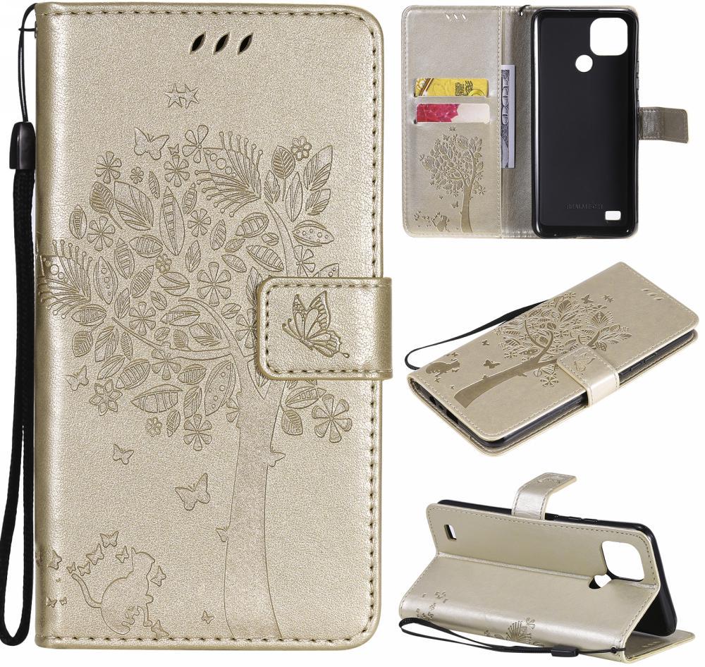 Чехол книжка Realme C21 (чехол кот и дерево) Gold (30371-2A)
