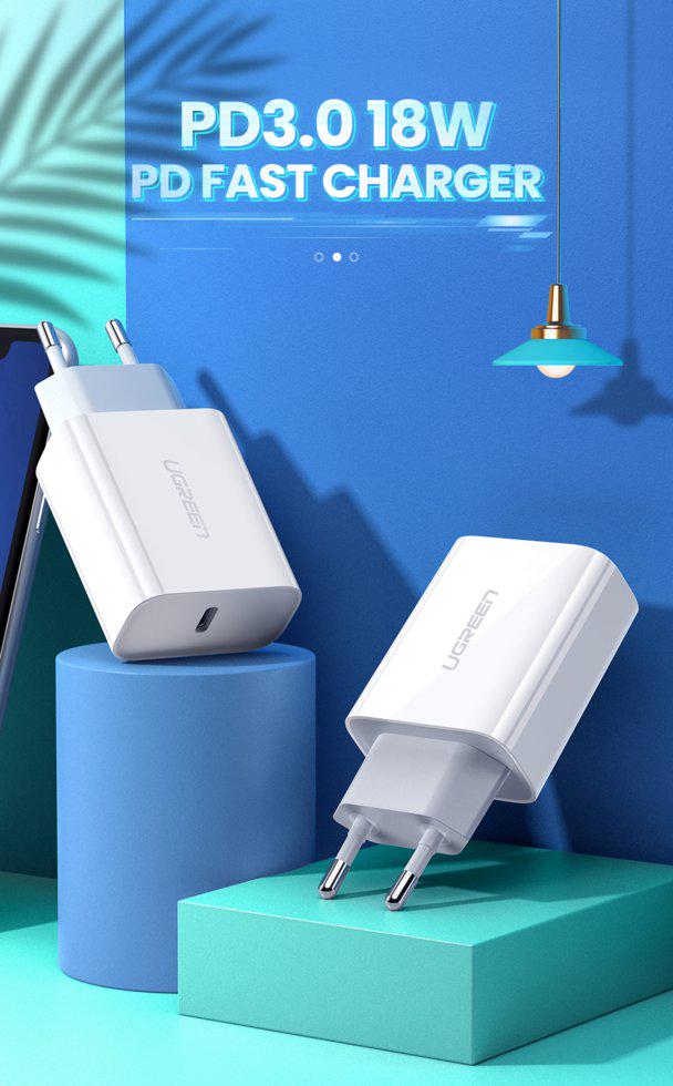 Зарядное устройство сетевое UGREEN CD137 USB-C PD 18 Вт (60450) - фото 2 Зарядное устройство сетевое UGREEN CD137 USB-C PD 18 Вт (60450) - фото 2