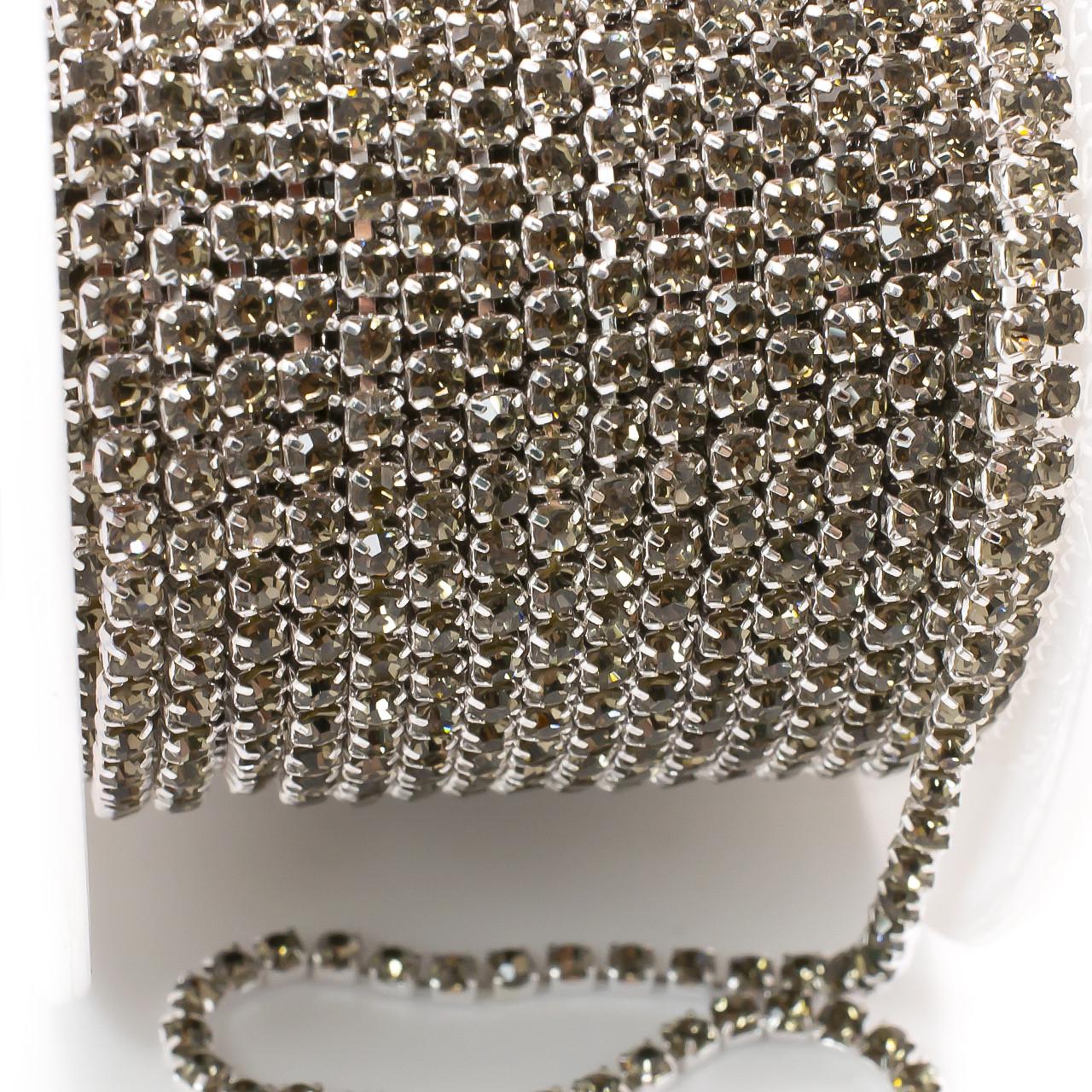 Цепь стразовая SS6 2 мм 1 м Black diamond silver (ЦС0602с12)
