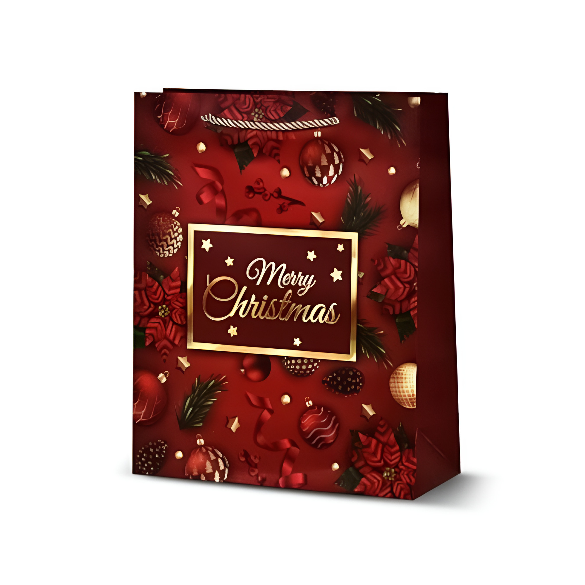 Подарочный пакет новогодний Stenson Christmas balls 26х32х10 см Красный (R33009-M)