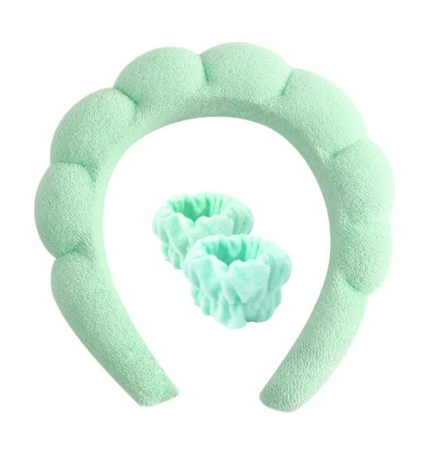 Набор косметический обруч на голову/нарукавники для умывания Зеленый (83711524) - фото 1