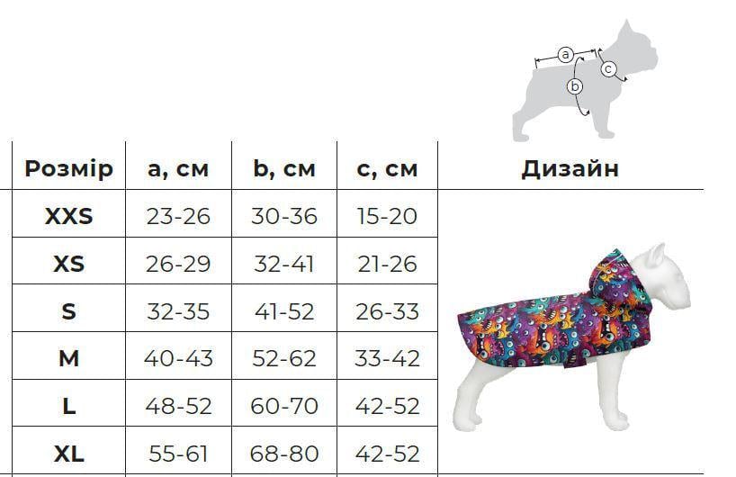 Дощовик-накидка з капюшоном для собак Waudog Сlothes Авокадо на рожевому M А 40-43 см/B 52-62 см/С 33-42 см - фото 5