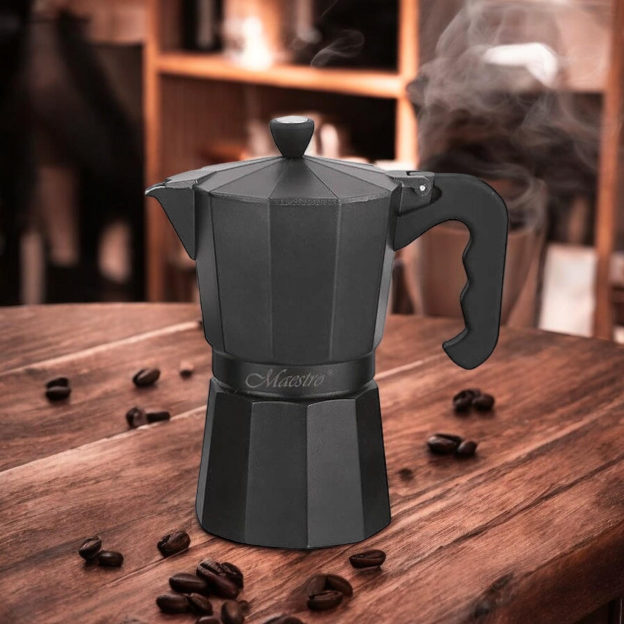 Кофеварка гейзерная Espresso Moka Maestro MR-1666-6 на 6 чашки алюминиевая 300 мл Black (G_MR1666/6Black) - фото 4 Кофеварка гейзерная Espresso Moka Maestro MR-1666-6 на 6 чашки алюминиевая 300 мл Black (G_MR1666/6Black) - фото 4