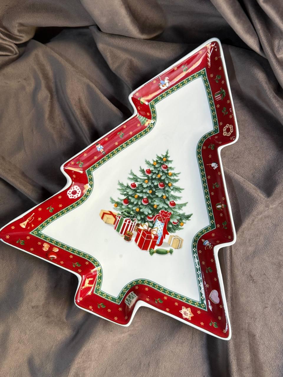 Блюдо для закусок новогоднее YIWU Christmas фарфор в подарочной коробке 29х24х2 см (HP-SDHK-17)