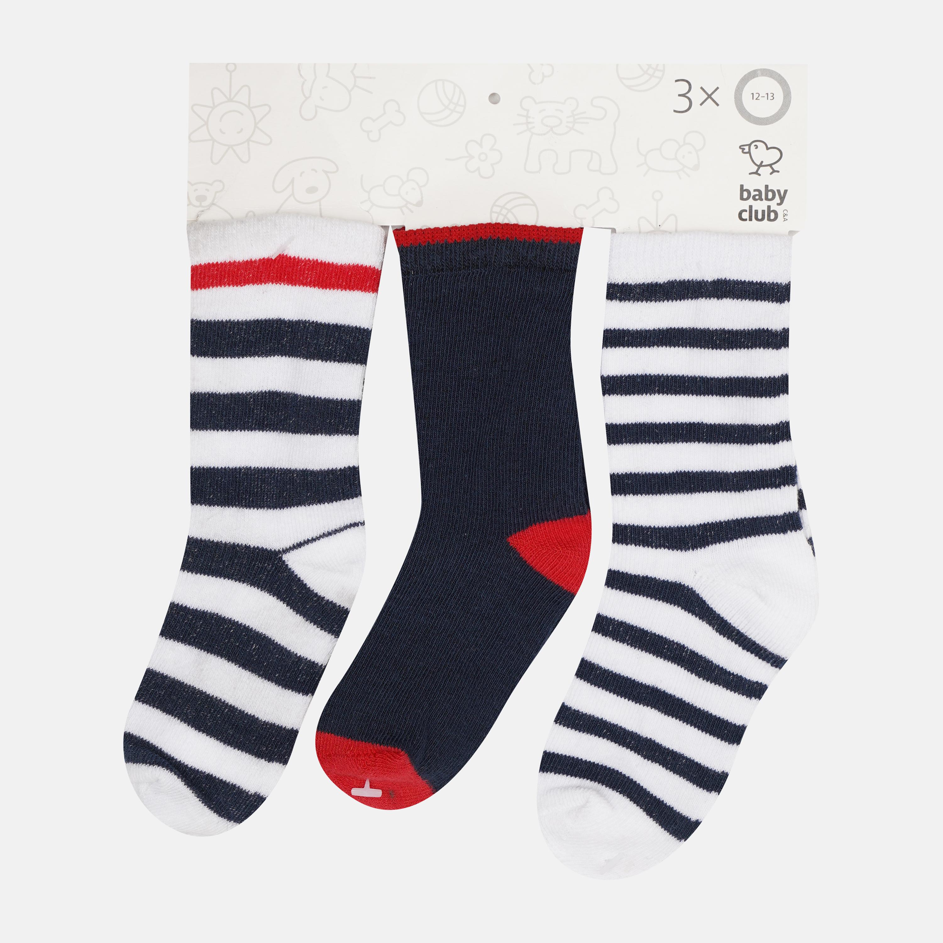 Шкарпетки C&A 3 пари Полоска р. 12-13 Біло-синій (3188579892700)