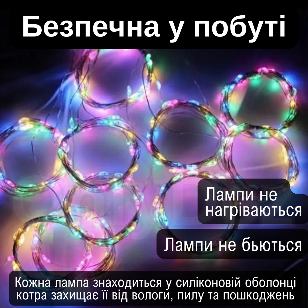 Гірлянда штора LED Крапля роси з крючками USB з пультом 3х3 м RGB (2419526696) - фото 3