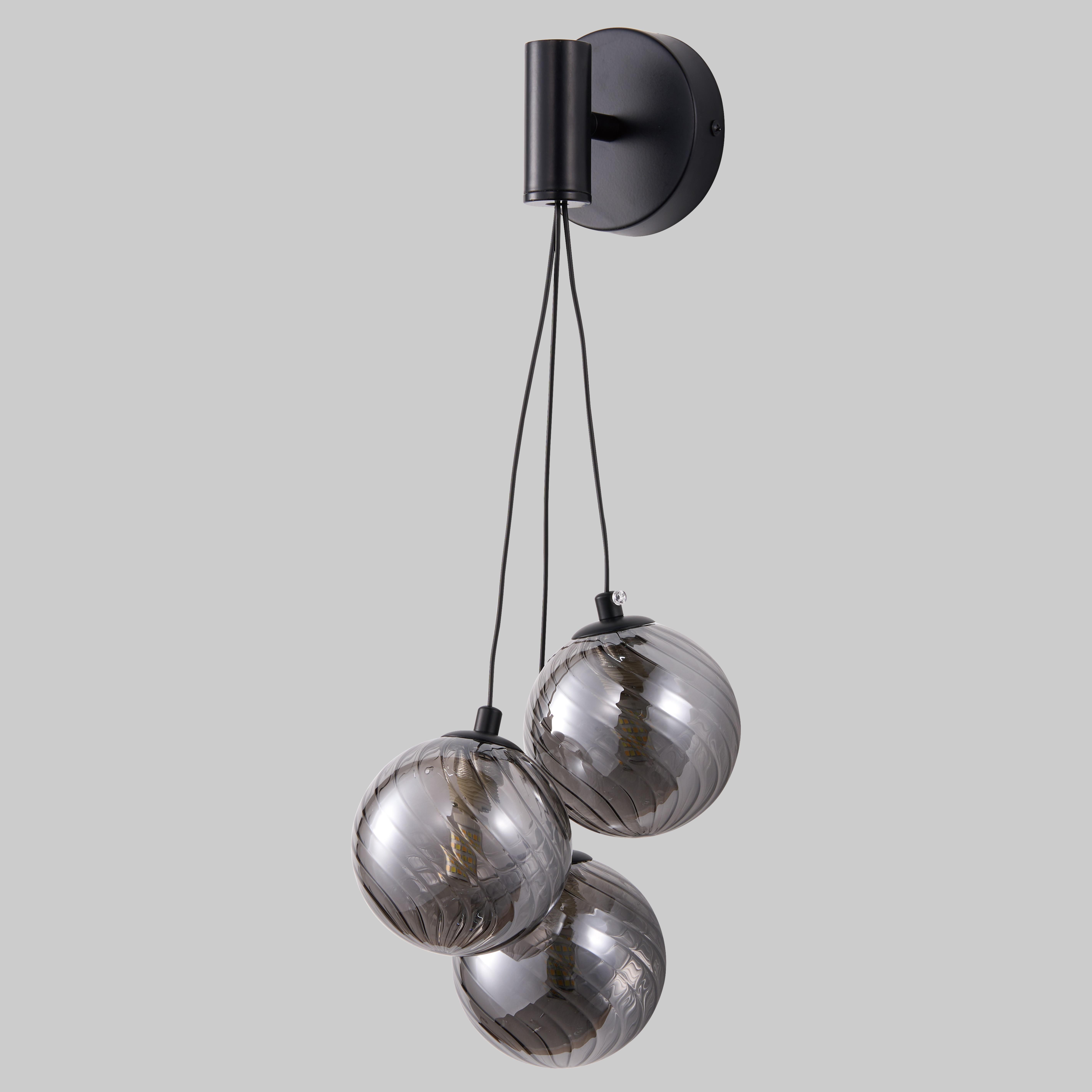 Светильник/бра настенный с графитовыми плафонами на 3 лампы Черный (88-W39310-3 BK+SM)