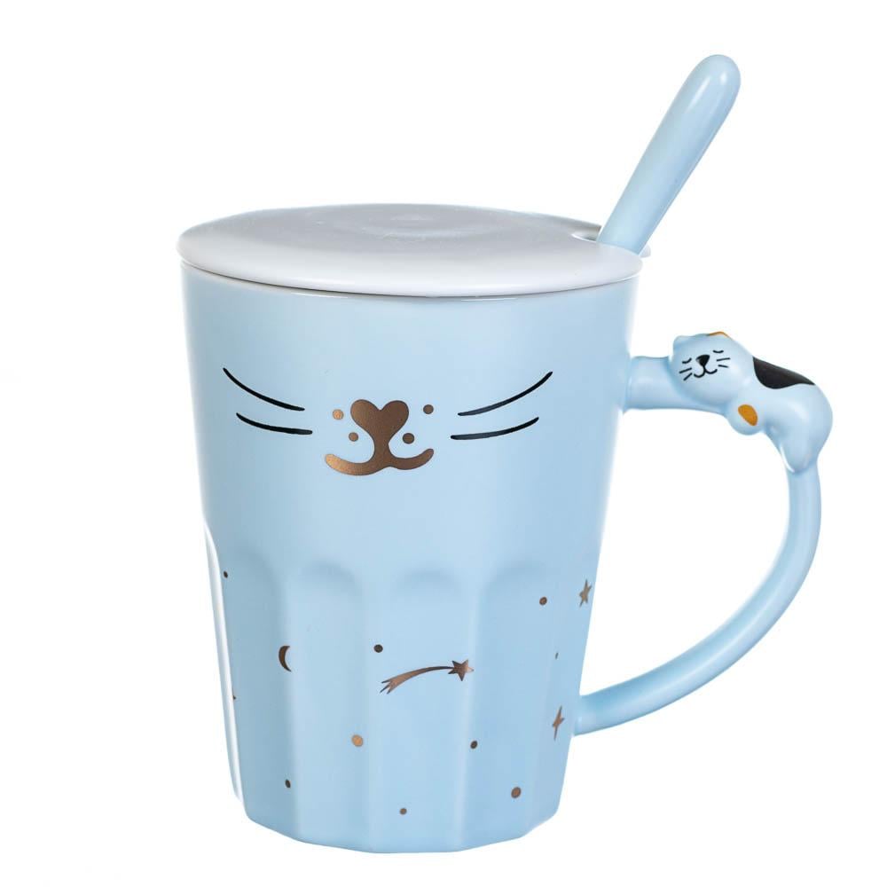 Кружка керамическая с крышкой Elisey Мордочка кота 300 мл Голубой (8200-018)