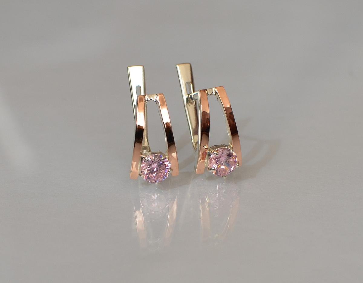 Срібні сережки з напайками із золота 004с Рожевий