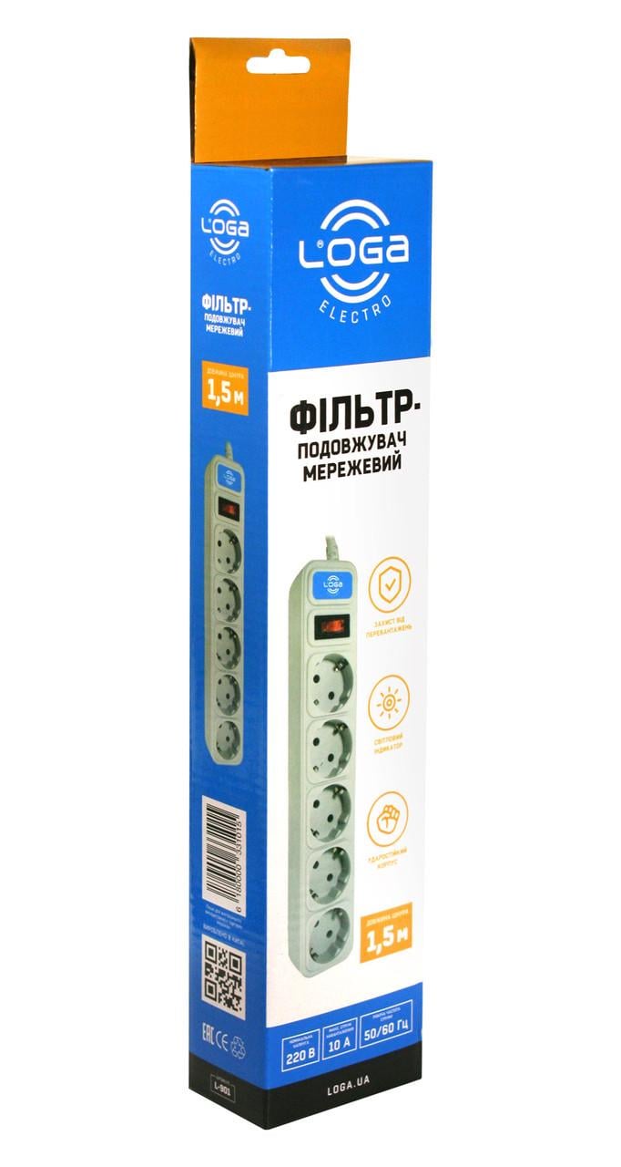 Мережевий фільтр подовжувач Loga L-901 5 розеток 1,5 м - фото 4