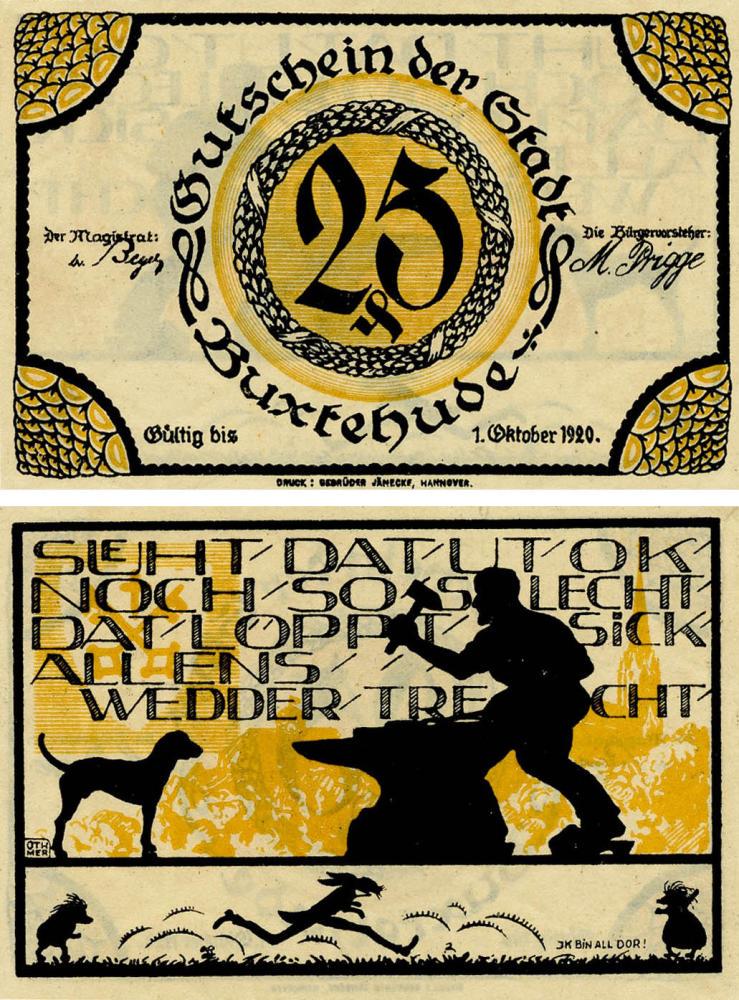 Коллекционная банкнота Германия Нотгельд 25 пфеннигов 1920 F-VF Ганновер (Б18555)