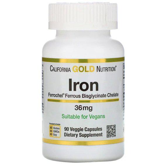 Мікроелемент Залізо California Gold Nutrition Ferrochel Iron 36 мг 90 капсул