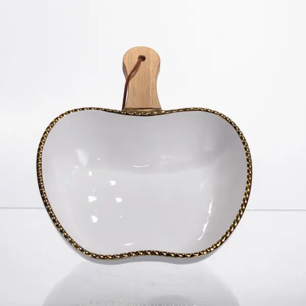 Тарелка для сервировки фарфоровая с деревянной ручкой 700 мл Золотистый (147-107-ZJH-14-2) - фото 2 Тарелка для сервировки фарфоровая с деревянной ручкой 700 мл Золотистый (147-107-ZJH-14-2) - фото 2