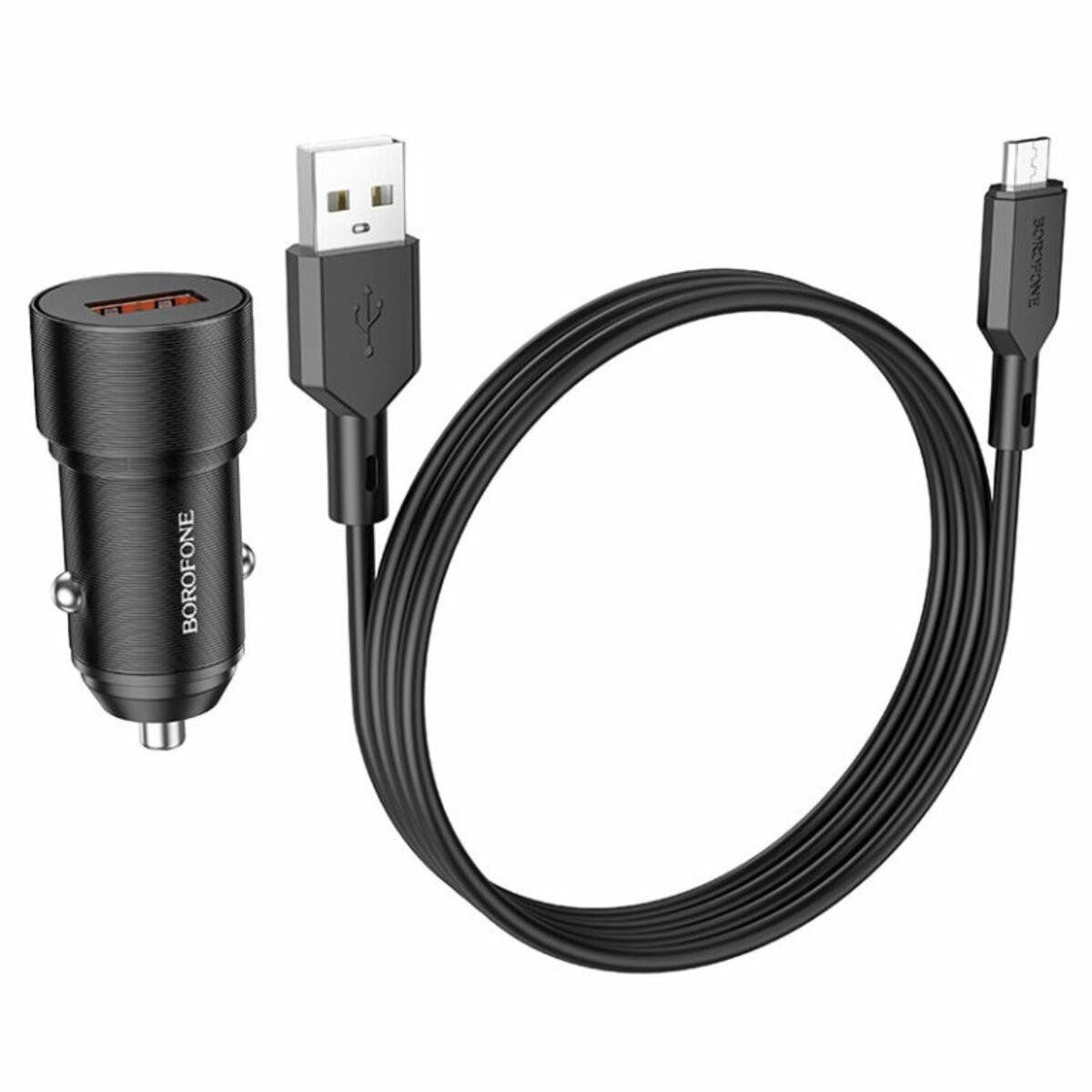 Зарядное устройство для Borofone Micro Port QC3.0 Wisdom Car Charger для телефона с быстрой зарядкой и кабелем Black (6974443387452)