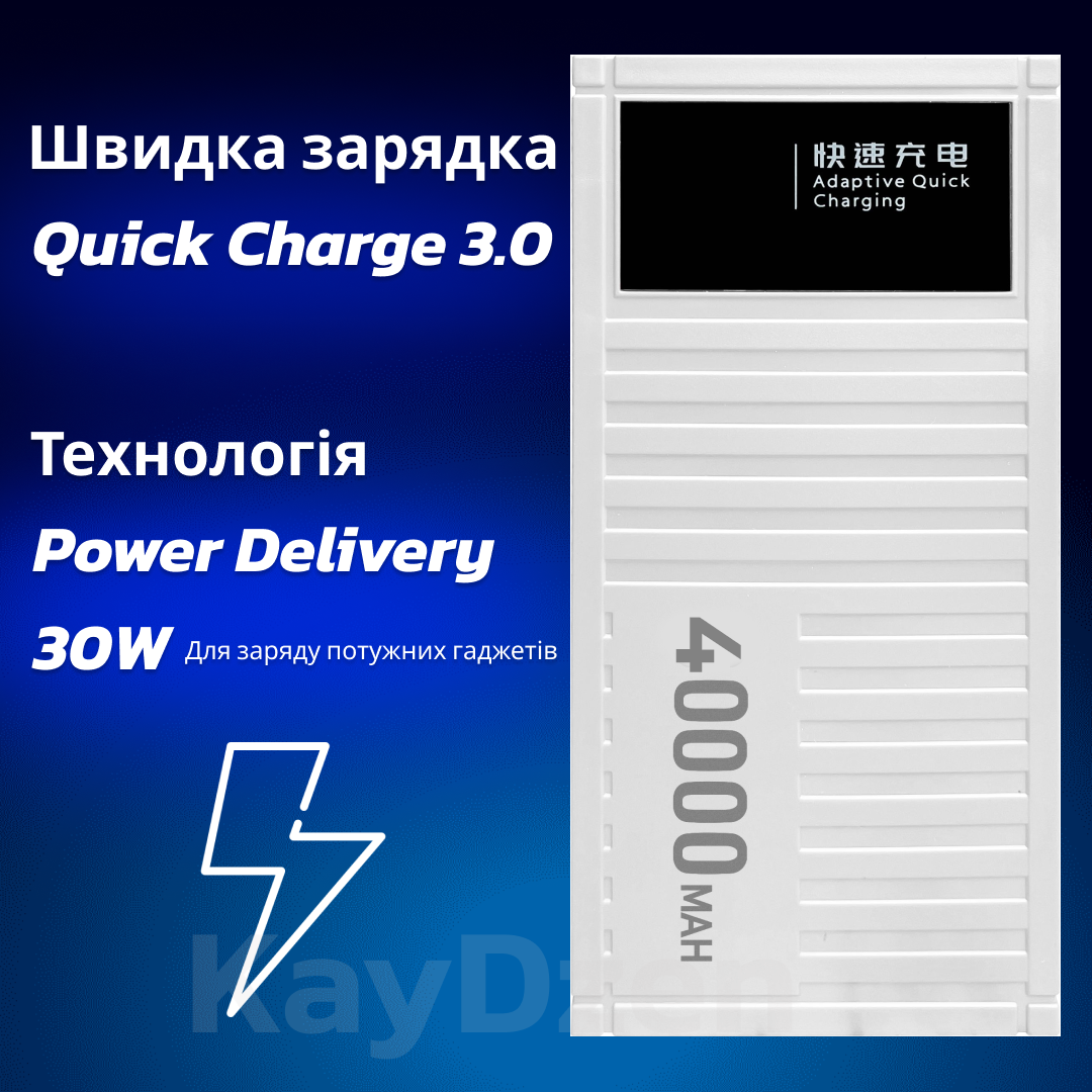 Повербанк Andowl Q-CD4000 40000 mAh быстрая зарядка QC3.0 PD30W Белый (d86fc914) - фото 4 Повербанк Andowl Q-CD4000 40000 mAh быстрая зарядка QC3.0 PD30W Белый (d86fc914) - фото 4