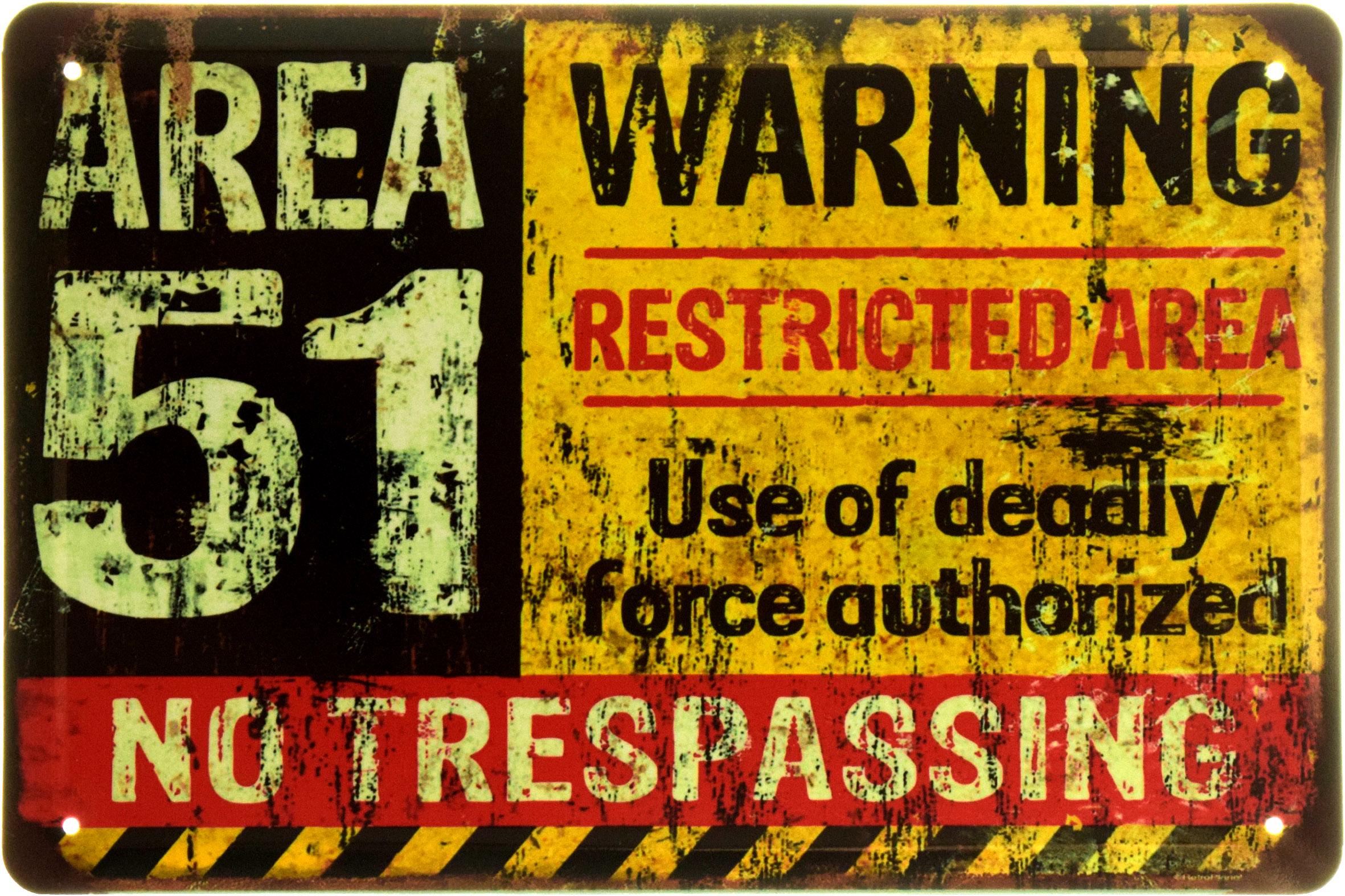 Табличка металлическая "Area 51 Warning Restricted Area No Trespassing" 20x30 см (ms-103987)