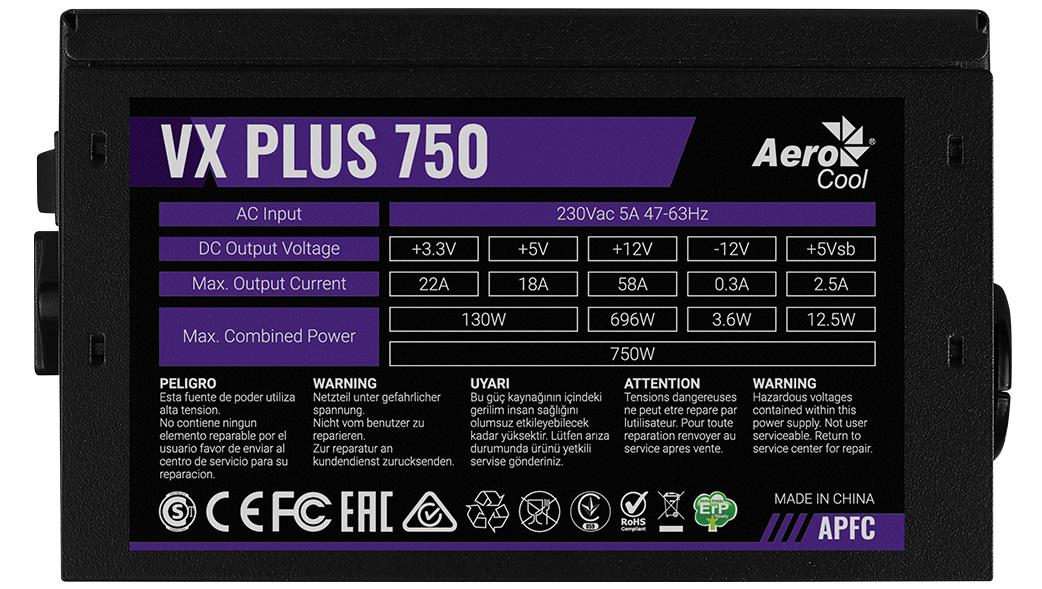 Блок живлення AeroCool VX Plus 750 ACPN-VS75AEY.11 750W - фото 5 Блок живлення AeroCool VX Plus 750 ACPN-VS75AEY.11 750W - фото 5