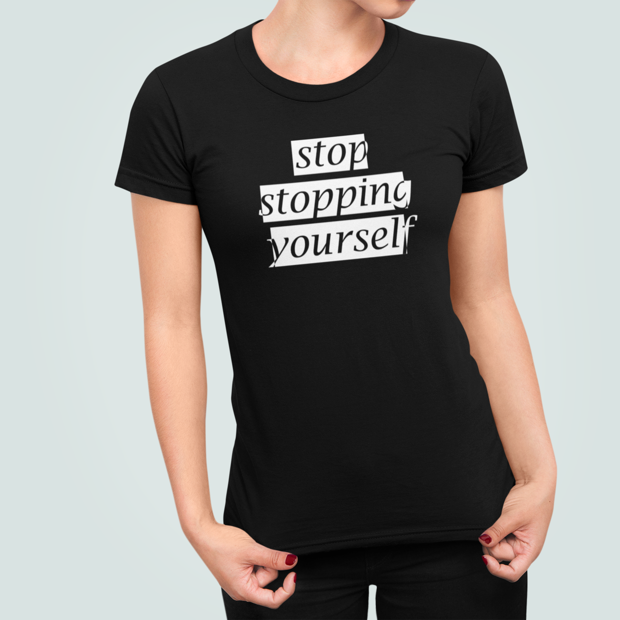 Футболка женская Stedman с принтом "Stop stopping yourself" XXL Черный (ПН427.1-5)