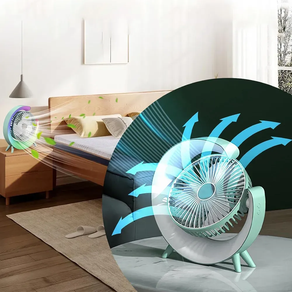 Вентилятор настільний акумуляторний RGB 180° USB Блакитний (25411388) - фото 7 Вентилятор настільний акумуляторний RGB 180° USB Блакитний (25411388) - фото 7