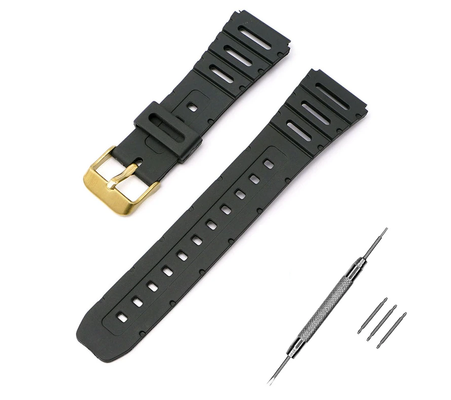 Ремінець для Casio G-Shock 20 мм CA-53W CA-61W FT-100W W-520U W-720G Black/Gold (3846)