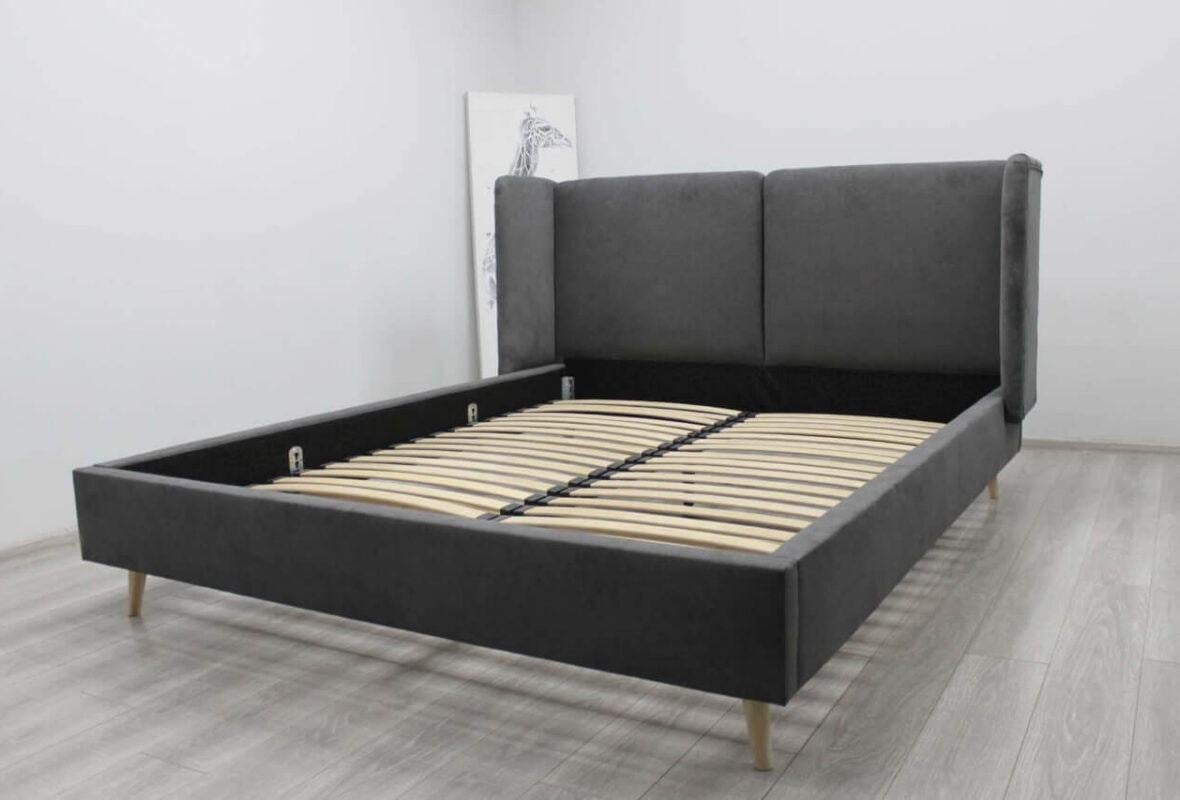 Ліжко Шик Галичина Ноа дерево/тканина з м'яким узголів'ям/без матраца двоспальне 160х200 см Сірий