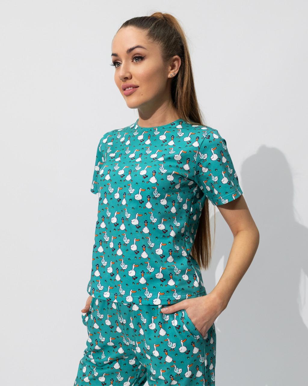 Піжама жіноча з куліра футболка та штани з принтом Гусі (2179703474)