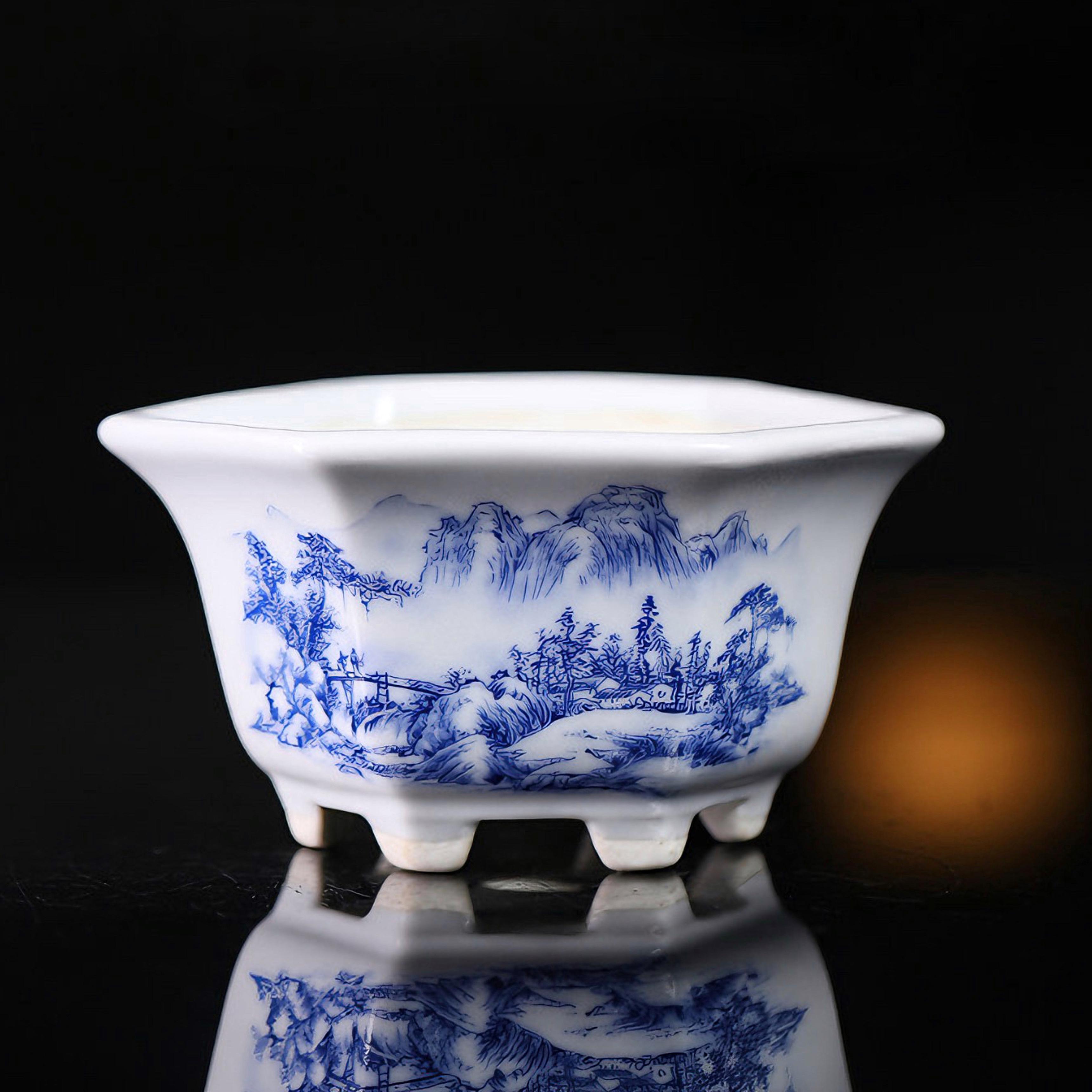 Бонсайниця керамічна з синім пейзажем 10,5х6,3 см