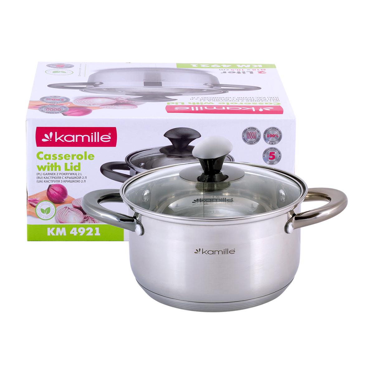 Кастрюля с крышкой Kamille KM-4921 из нержавеющей стали и полыми ручками 2,0 л (1796936503)