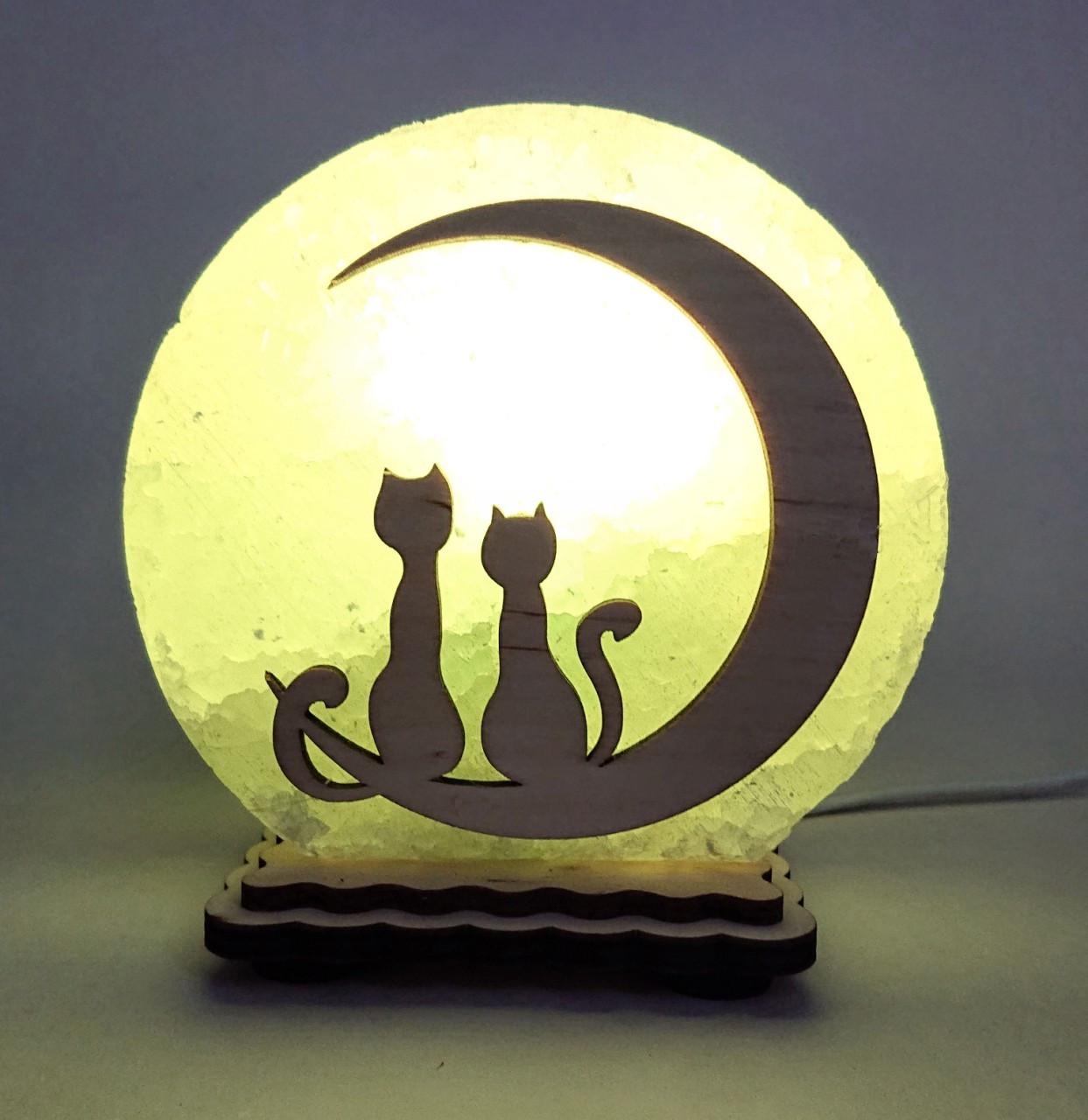 Соляной светильник Коты на луне (KM-00008-g)