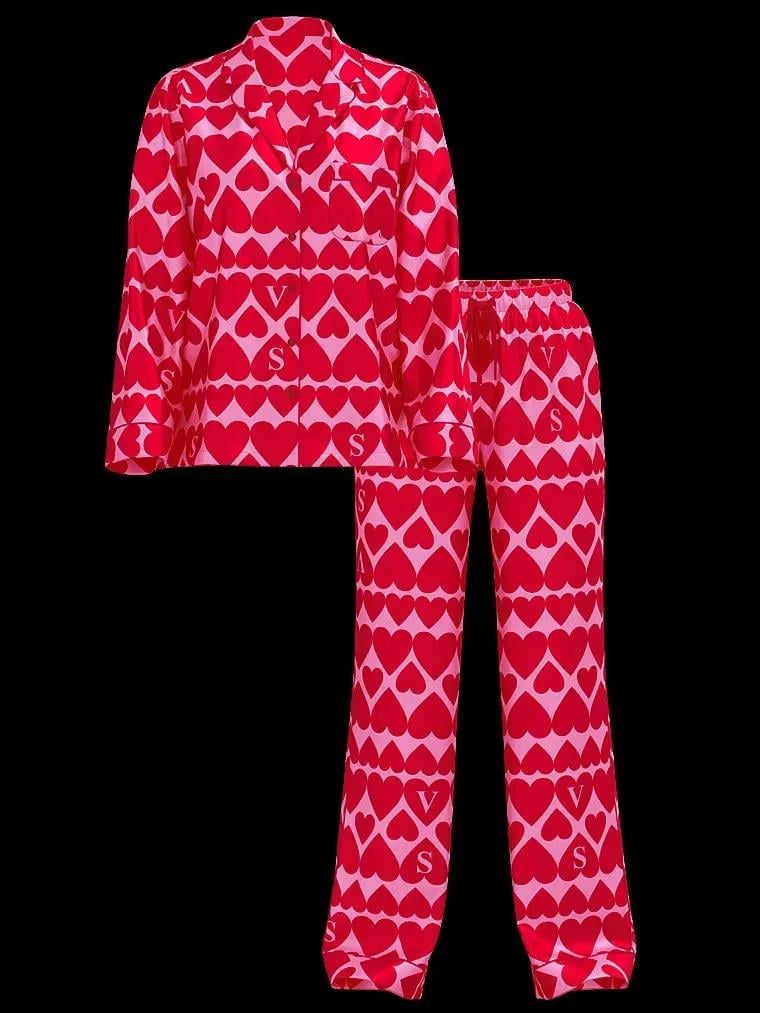 Піжама сатинова сорочка/штани Victoria's Secret Glazed Satin Long Pajama Set Regular S Червоний (26989714) - фото 3 Піжама сатинова сорочка/штани Victoria's Secret Glazed Satin Long Pajama Set Regular S Червоний (26989714) - фото 3