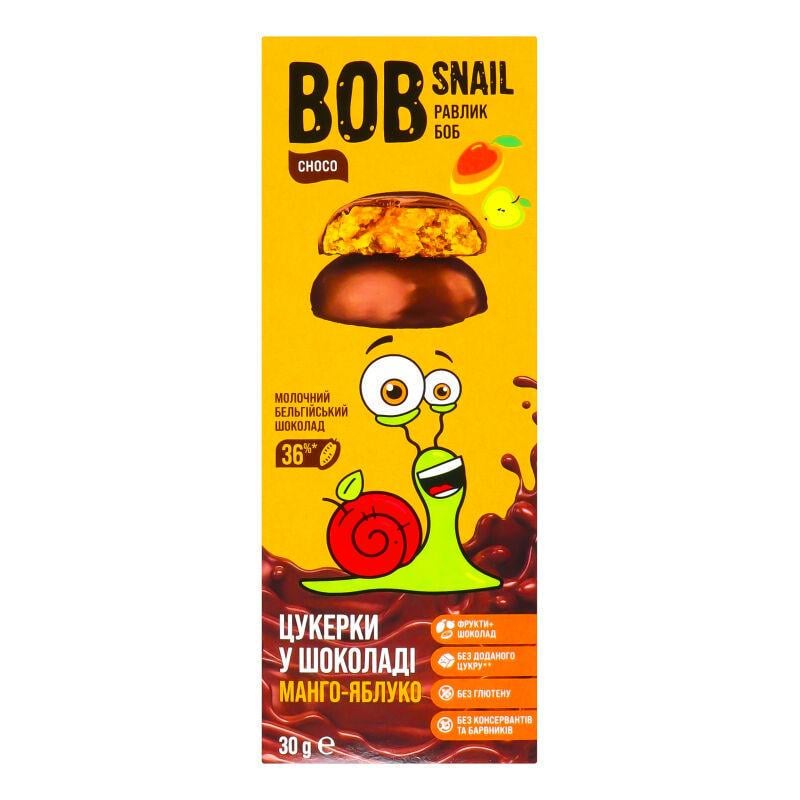 Цукерки в молочному шоколаді Манго-яблуко Bob Snail 30 г (2374798989)