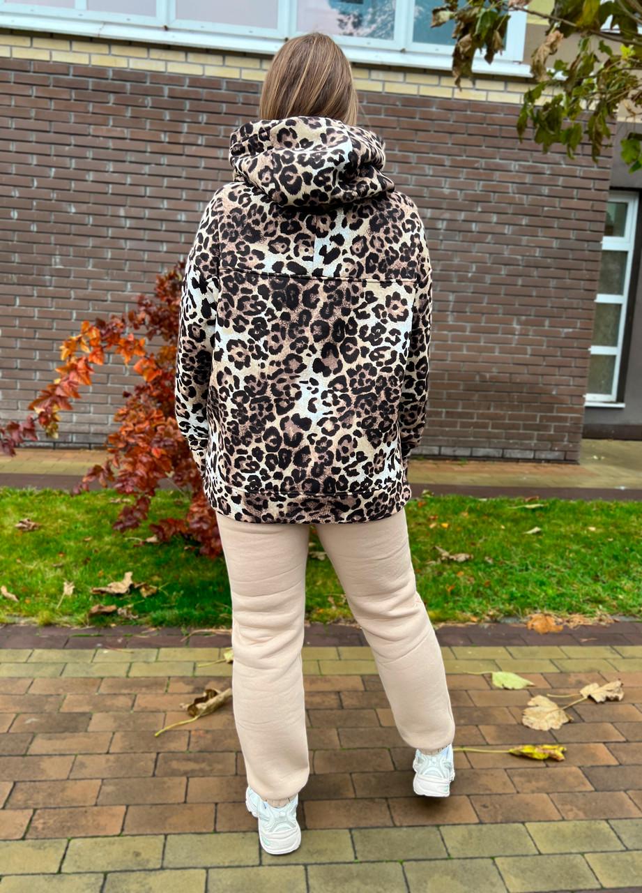 Худі оверсайз тринитка з начосом леопард р. 40-42 Бежевий (1539) - фото 3 Худі оверсайз тринитка з начосом леопард р. 40-42 Бежевий (1539) - фото 3