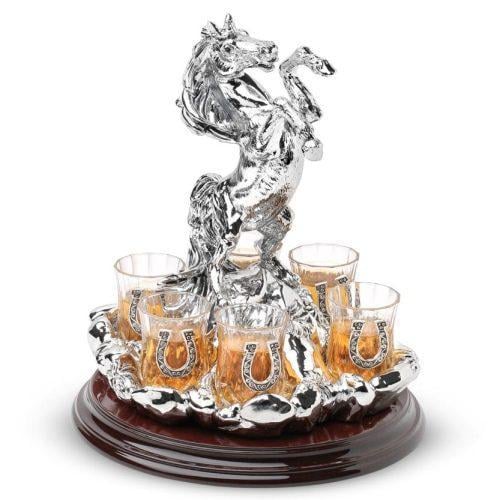 Набір для горілки Кінь символ 2026 з накладками підкова срібло 6 чарок