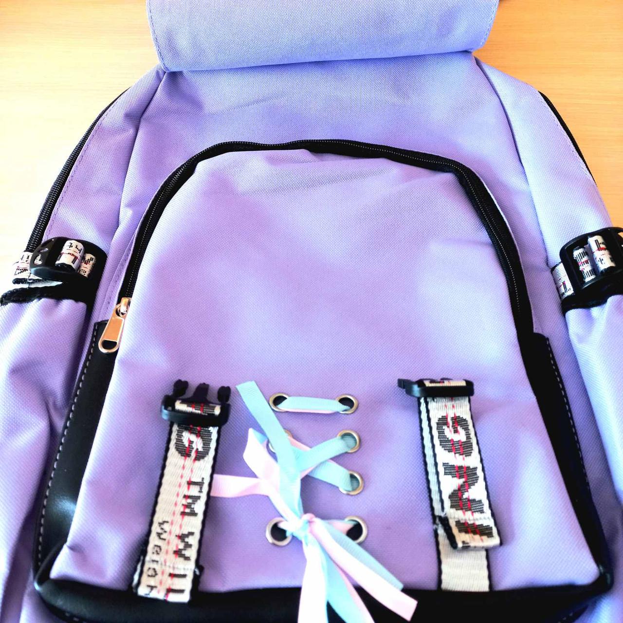 Шкільний рюкзак для дівчинки Harvard з USB портом/замочком і хутряним помпоном Бузковий (2696942249) - фото 4