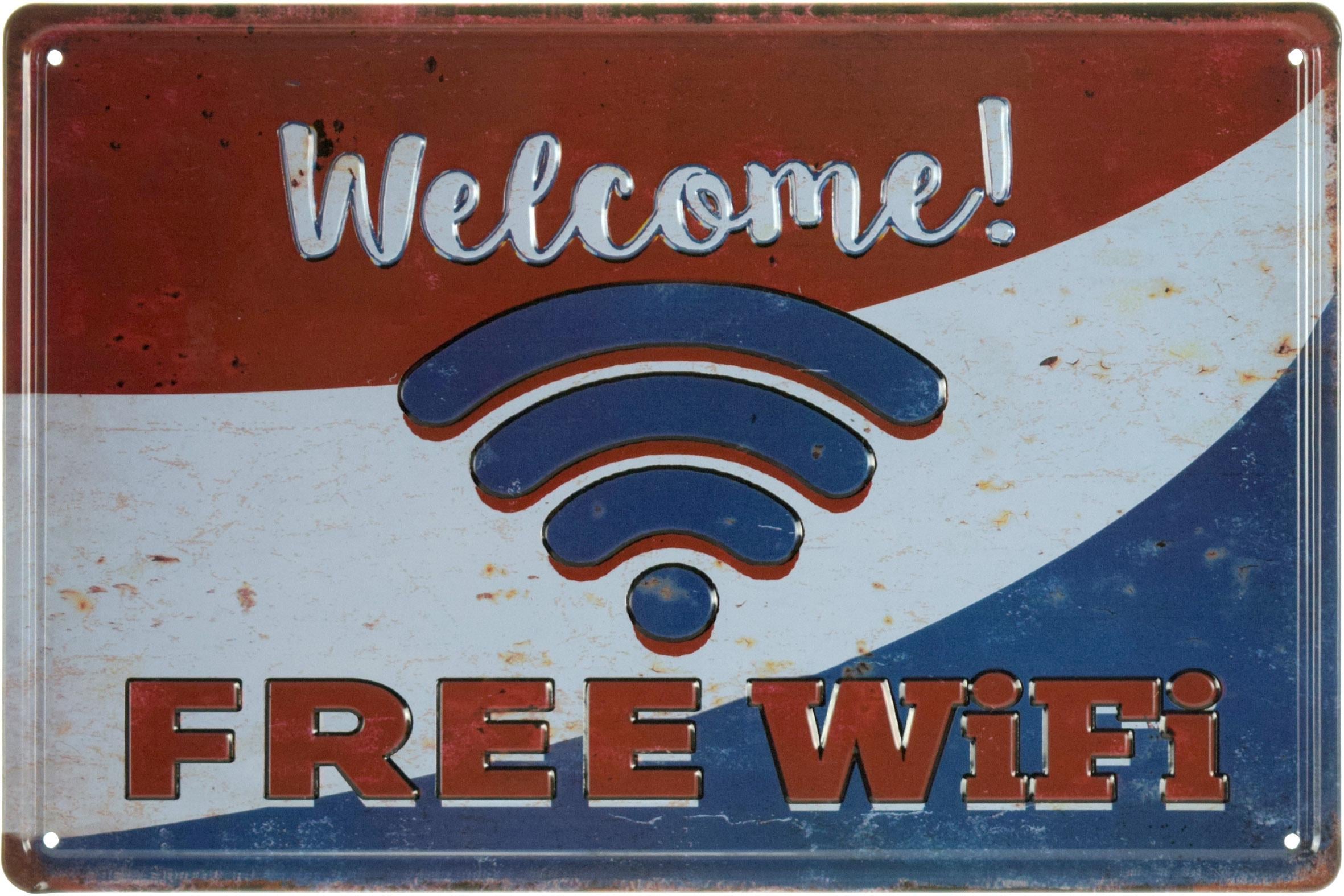 Табличка металлическая Добро Пожаловать! Бесплатный Вай-Фай/Welcome! Free Wi-Fi 20x30 см