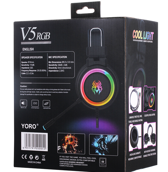 Наушники игровые Yoro V5 с RGB подсветкой и микрофоном Черный - фото 16