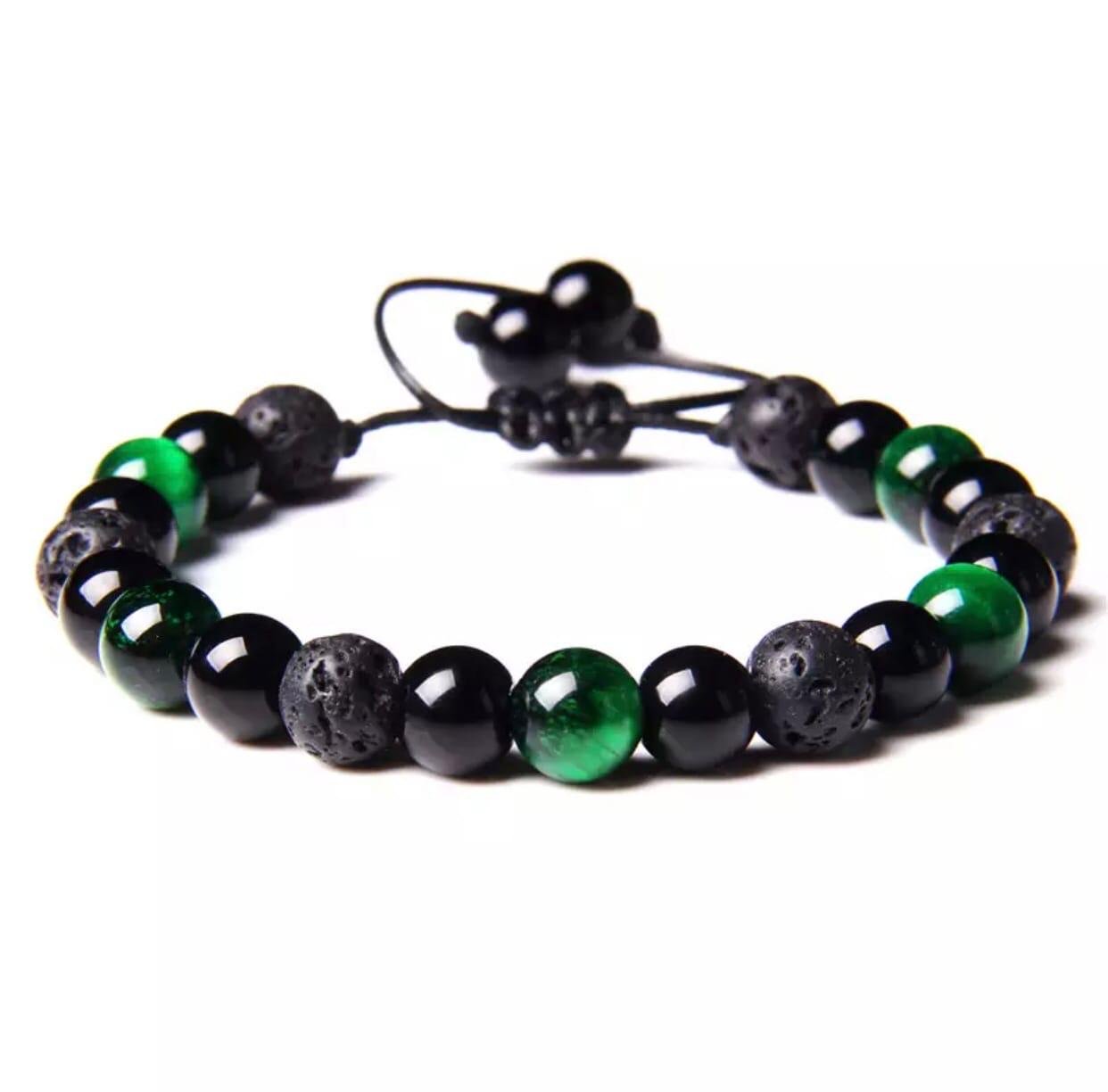 Браслет з лавового каменю агату та тигрового ока на стяжці р. 15 (80076)