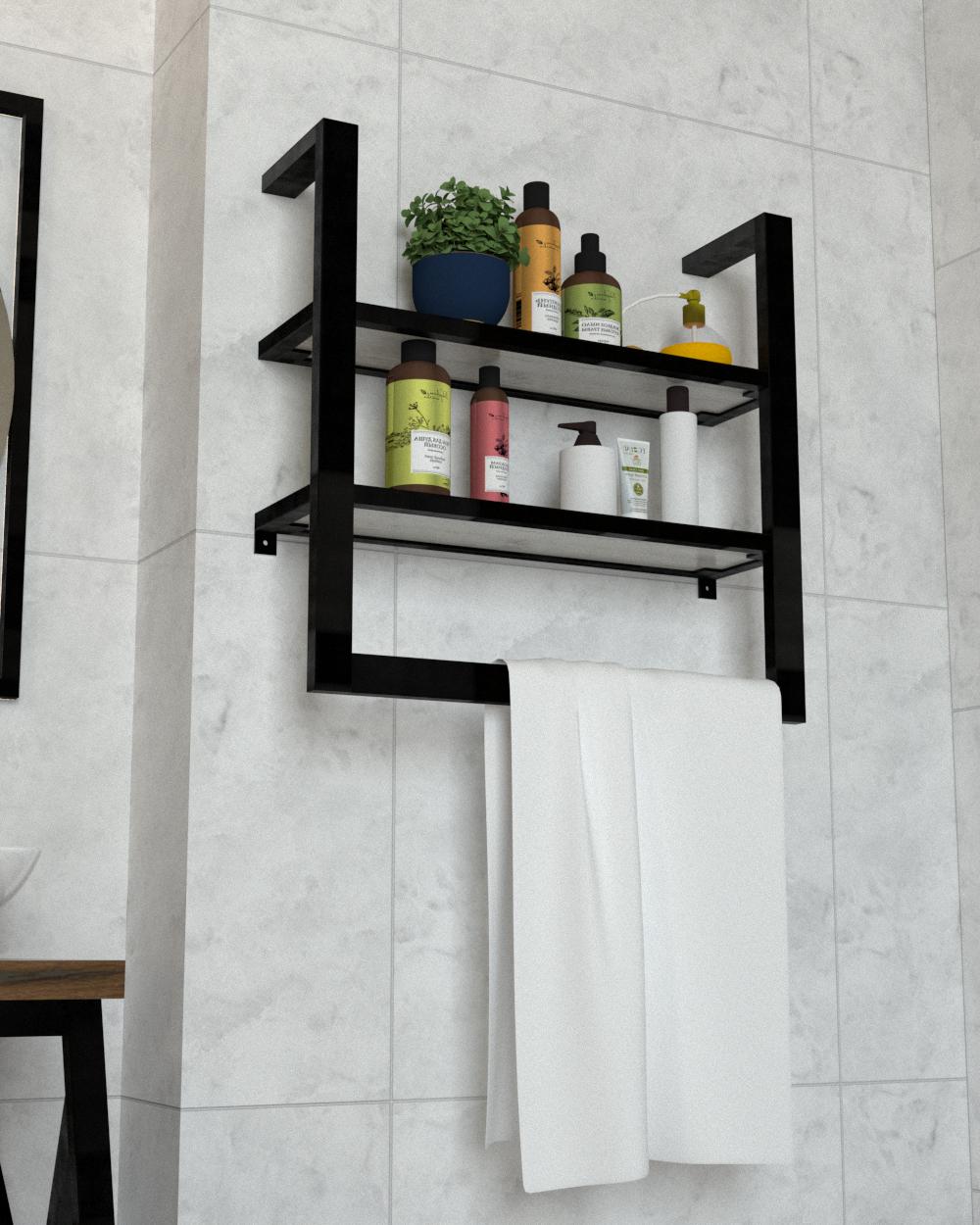 Полка настенная с держателем для полотенец EcoLoft Норра DSP-1380-2 в стиле лофт Дуб Кортона (32176174)