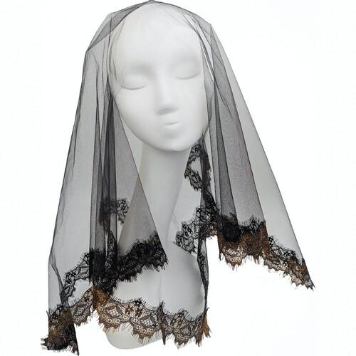 Фата Готическая с золотистым кружевом SETA Decor 21-553BLK-GL