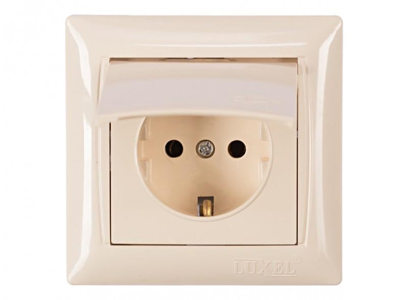 Розетка с заземлением Luxel Primera и крышкой Кремовый (3311)