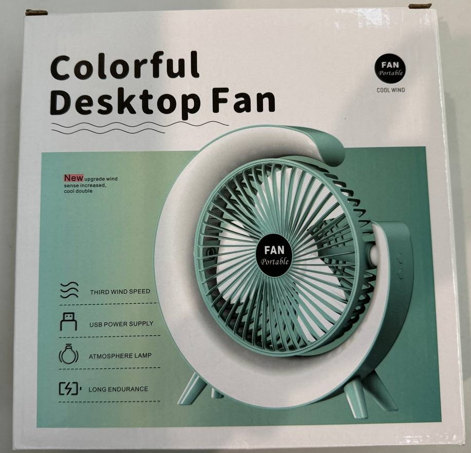 Вентилятор настільний акумуляторний з LED підсвіткою USB 3 швидкості 24x24 см Блакитний - фото 9