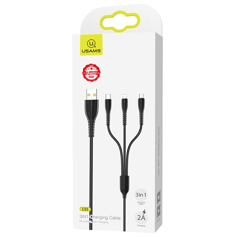 Кабель дата Usams US-SJ367 U35 3in1 USB to Combo 2A 1 м Черный (00000036473_2) - фото 6