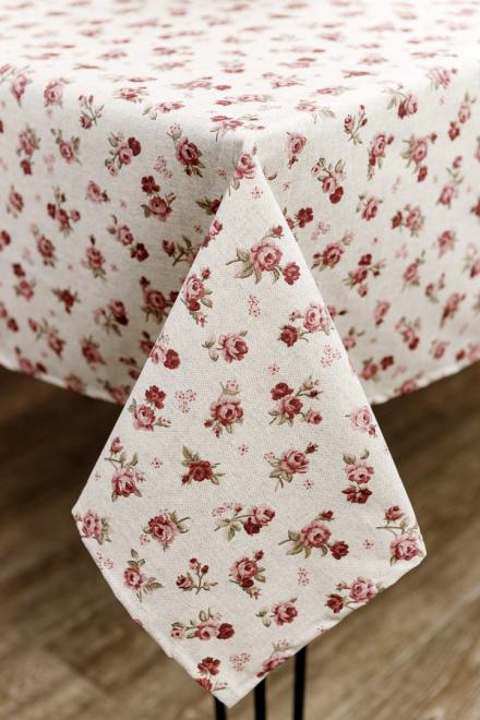 Скатертина Simfoni Червоні трояндочки на натюрель 180x136 см (33553)