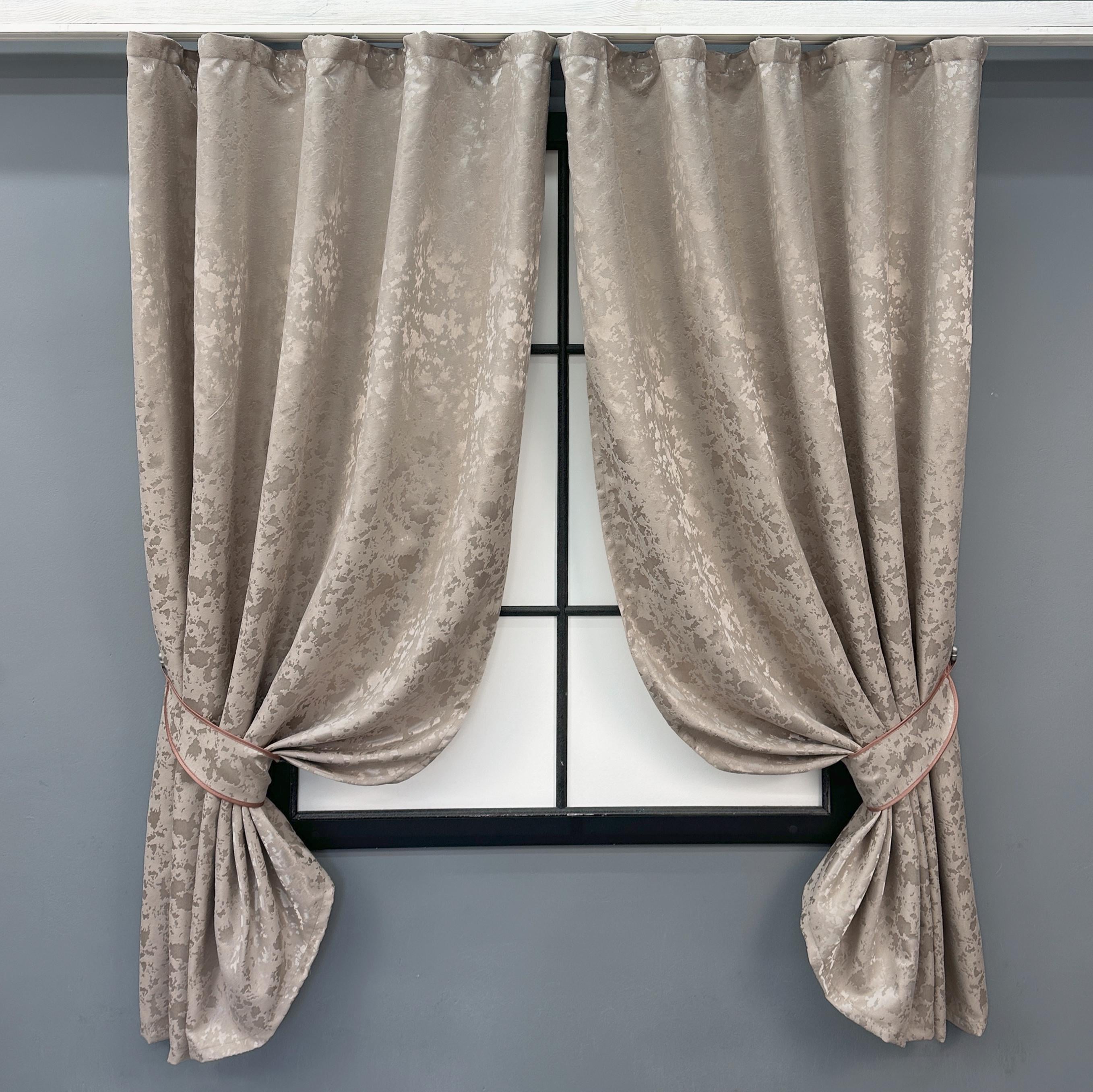 Комплект коротких штор VR-Textil Льон мармур Pavliani VО №1717ш 130х170 см 2 шт. Сіро-бежевий (35-0343)