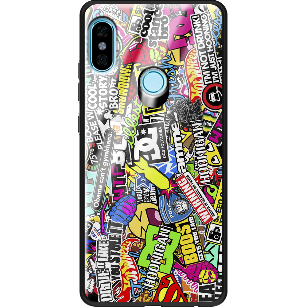 Чехол BoxFace Xiaomi Redmi Note 5 / Note 5 Pro Multicolored Inscriptions Черный силикон со стеклом (32971-up880-37747)